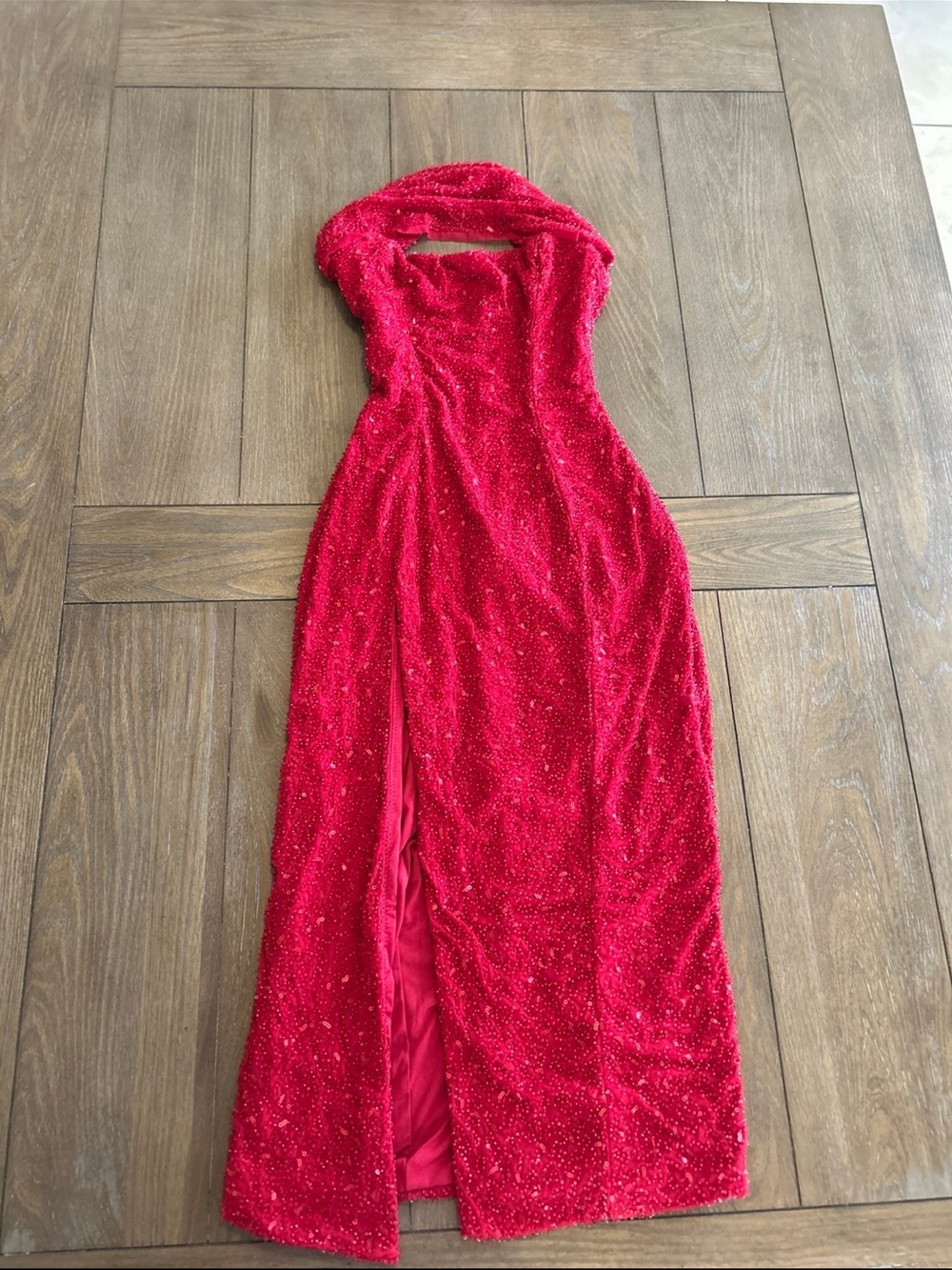 Oh Polly Red Sequin Halter Prom Dress